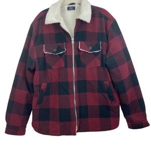 Rdi red buffalo plaid lined zip Shacket jacket